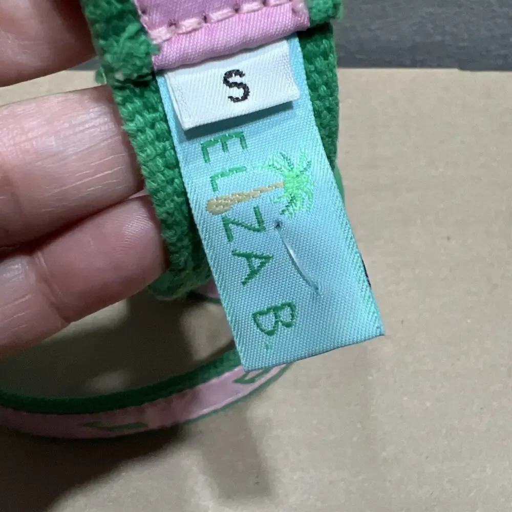 Eliza B.D-Ring Canvas Belt Pink and Green Whale Motif Pattern Womens Size S